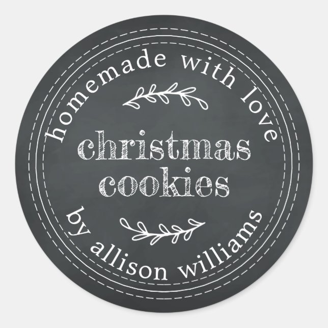 Rustic Homemade Christmas Cookies Chalkboard Classic Round Sticker (Front)