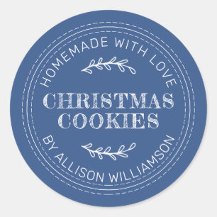 Rustic Homemade Christmas Cookies Classic Blue Round Sticker