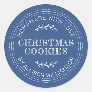 Rustic Homemade Christmas Cookies Classic Blue Round Sticker