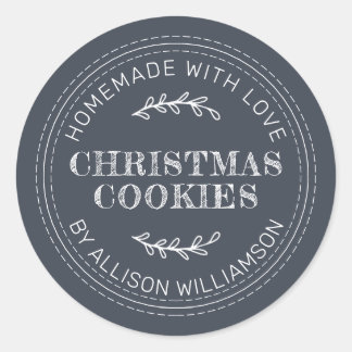 Rustic Homemade Christmas Cookies Dark Blue Classic Round Sticker