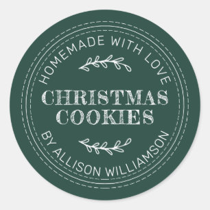 Rustic Homemade Christmas Cookies Dark Green Classic Round Sticker