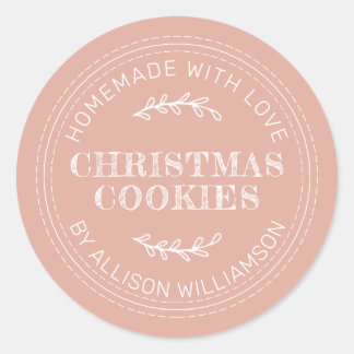 Rustic Homemade Christmas Cookies Dusty Pink Classic Round Sticker