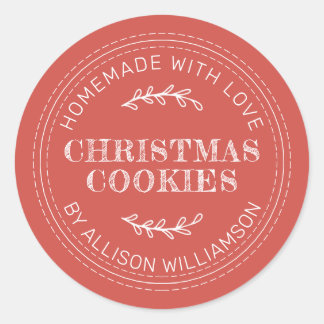 Rustic Homemade Christmas Cookies Fall Red Classic Round Sticker