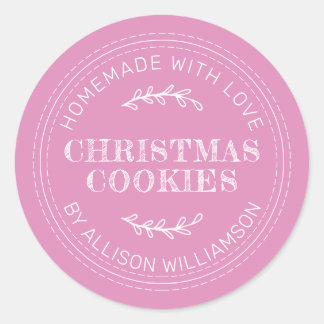 Rustic Homemade Christmas Cookies Fuchsia Pink Classic Round Sticker