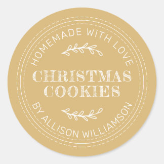 Rustic Homemade Christmas Cookies Gold Yellow Classic Round Sticker