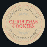 Rustic Homemade Christmas Cookies Kraft Paper Classic Round Sticker<br><div class="desc">Rustic and modern homemade baked goods apple pie sticker with the text homemade with love, christmas cookies and your name in modern typography on a kraft paper background. Simply add your name and the product name to the label. Exclusively designed for you by Happy Dolphin Studio. If you need any...</div>