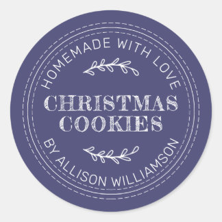 Rustic Homemade Christmas Cookies Navy Blue Classic Round Sticker