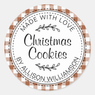 Rustic Homemade Christmas Cookies TerraCotta Check Classic Round Sticker