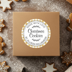Rustic Homemade Christmas Cookies Yellow Check Classic Round Sticker
