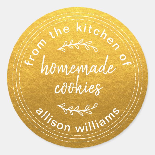 Rustic Homemade Cookies From the Kitchen of Gold Classic Round Sticker (Front)