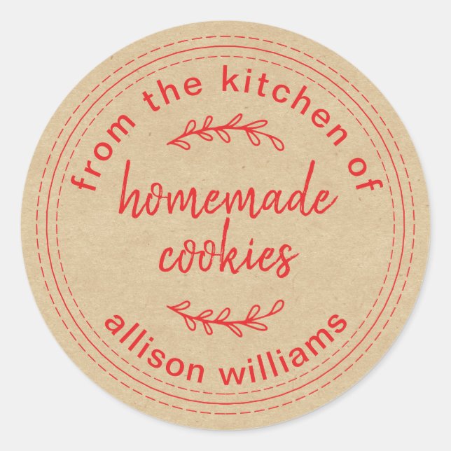 Rustic Homemade Cookies From the Kitchen of Kraft Classic Round Sticker (Front)