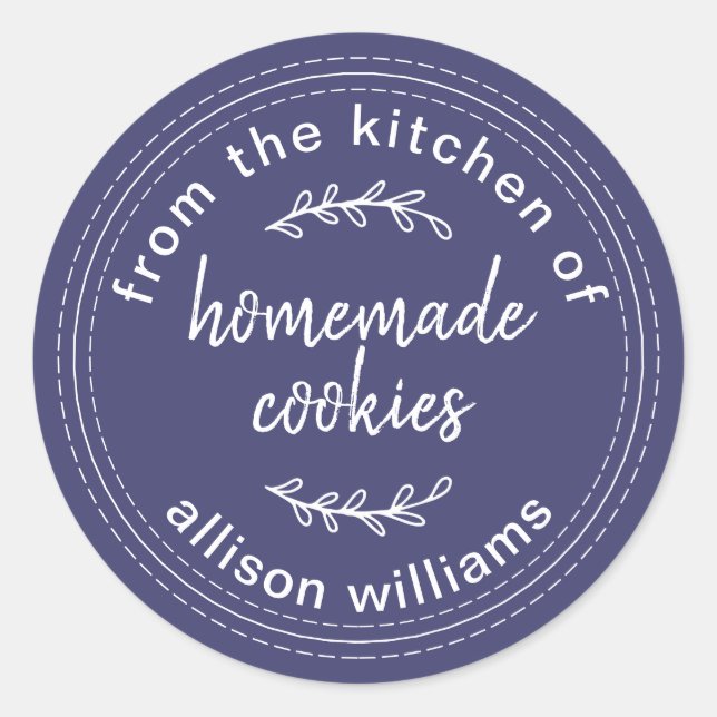 Rustic Homemade Cookies Navy Blue Classic Round Sticker (Front)