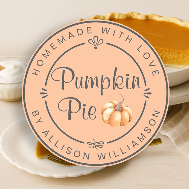 Rustic Homemade Fall Pumpkin Pie Orange Classic Round Sticker (Creator Uploaded)