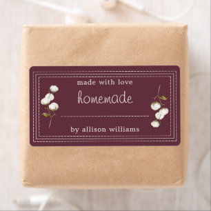 Rustic Homemade Label Cotton Sprig Burgundy