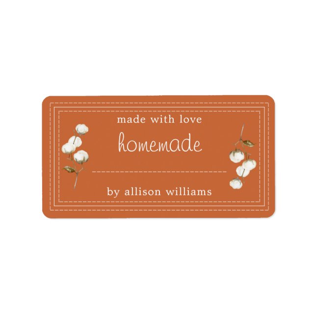 Rustic Homemade Label Cotton Sprig Burnt Orange (Front)