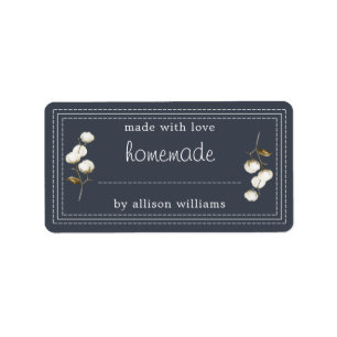 Rustic Homemade Label Cotton Sprig Dark Blue