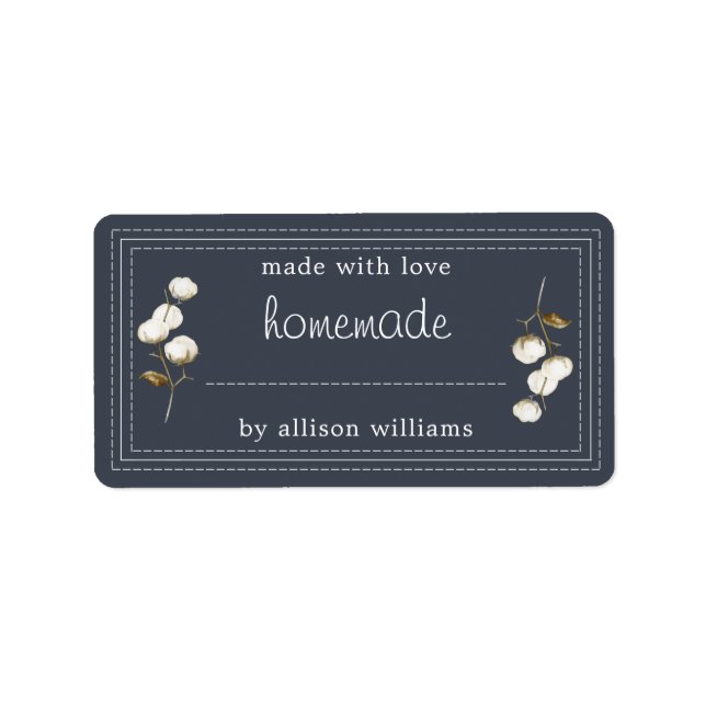 Rustic Homemade Label Cotton Sprig Dark Blue (Front)