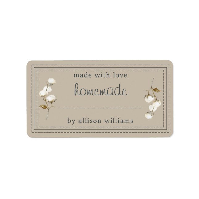 Rustic Homemade Label Cotton Sprig Grey (Front)