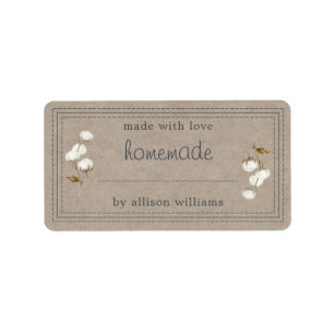 Rustic Homemade Label Cotton Sprig Kraft Paper