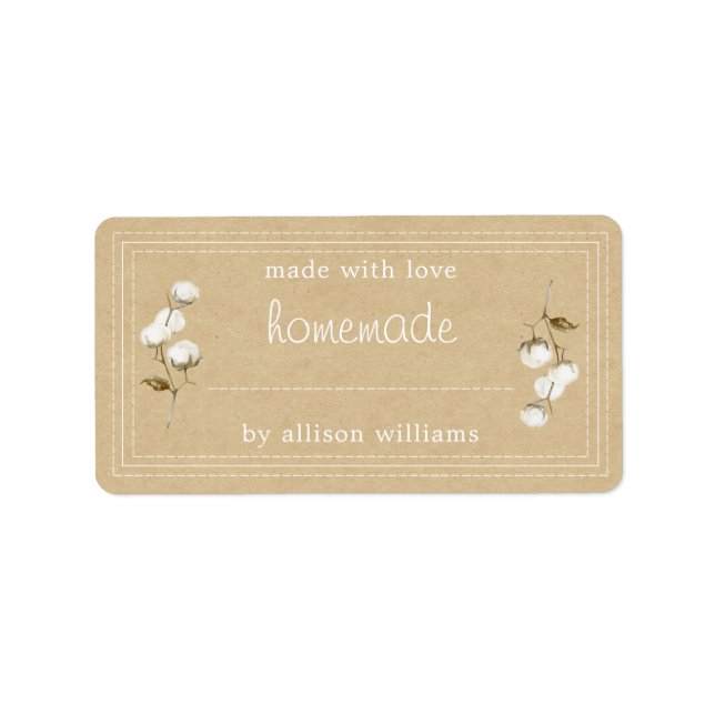 Rustic Homemade Label Cotton Sprig Kraft Paper (Front)