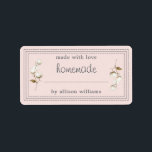 Rustic Homemade Label Cotton Sprig Pink<br><div class="desc">Rustic, simple and modern blank homemade baked goods and jam canning jar sticker with the text made with love, homemade and your name in off-black modern script and typography on a pastel pink background with a stylish touch of cotton sprig. Simply add your name and the product name to the...</div>