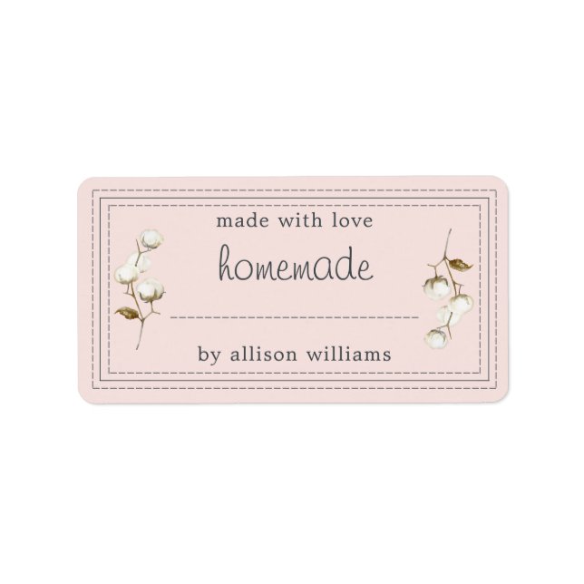 Rustic Homemade Label Cotton Sprig Pink (Front)