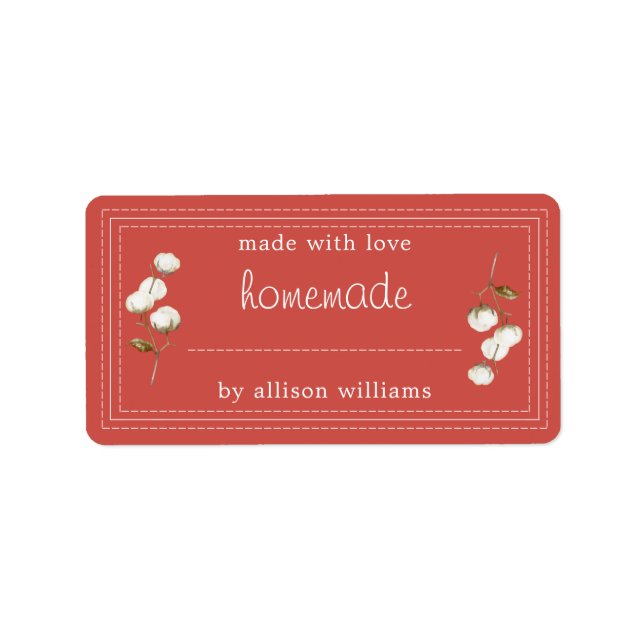 Rustic Homemade Label Cotton Sprig Red (Front)