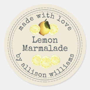 Rustic Homemade Lemon Marmalade Antique White Classic Round Sticker