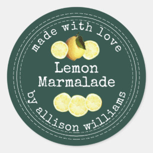 Rustic Homemade Lemon Marmalade Dark Green Classic Round Sticker