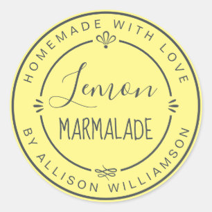 Rustic Homemade Lemon Marmalade Pastel Yellow Classic Round Sticker