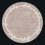 Rustic Homemade Nutmeg Burlap Write On Blank Classic Round Sticker<br><div class="desc">Rustic, simple and modern write on homemade sticker with a lovely white foliage wreath on a nutmeg burlap background. Simply write your name and the product name on the blank label. Exclusively designed for you by Happy Dolphin Studio. If you need any help or matching products, please contact us at...</div>