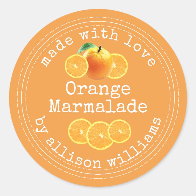 Rustic Homemade Orange Marmalade  Classic Round Sticker (Front)