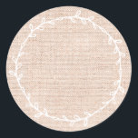 Rustic Homemade Pink Burlap Write On Blank Classic Round Sticker<br><div class="desc">Rustic, simple and modern write on homemade sticker with a lovely white foliage wreath on a pink burlap background. Simply write your name and the product name on the blank label. Exclusively designed for you by Happy Dolphin Studio. If you need any help or matching products, please contact us at...</div>
