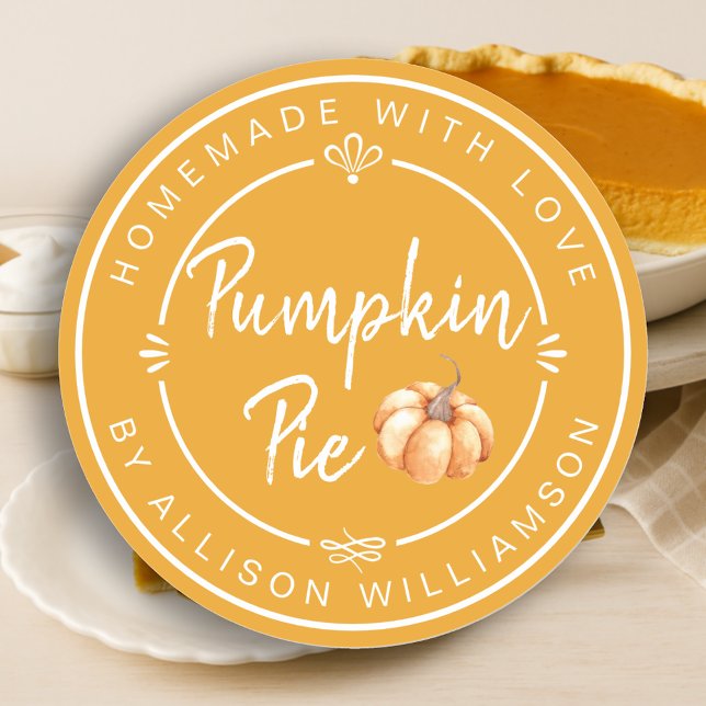 Rustic Homemade Pumpkin Pie Mellow Yellow Classic Round Sticker (Creator Uploaded)