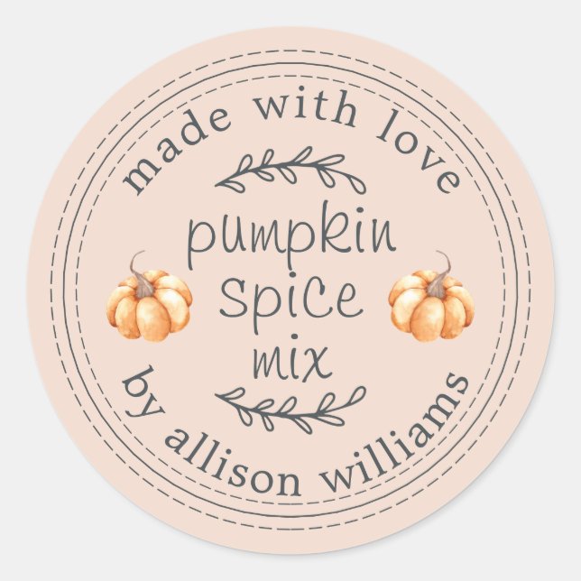 Rustic Homemade Pumpkin Spice Mix Peach Dust Classic Round Sticker (Front)