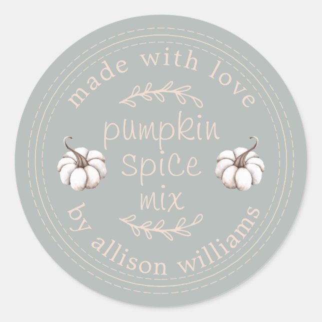 Rustic Homemade Pumpkin Spice Mix Storm Grey Classic Round Sticker (Front)