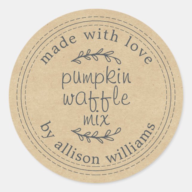 Rustic Homemade Pumpkin Waffle Mix Kraft Paper Classic Round Sticker (Front)