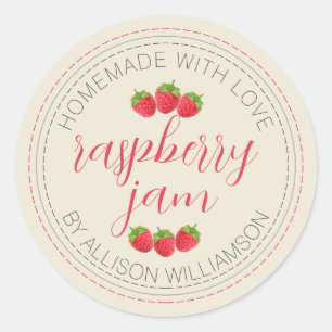 Rustic Homemade Raspberry Jam Can Antique White Classic Round Sticker