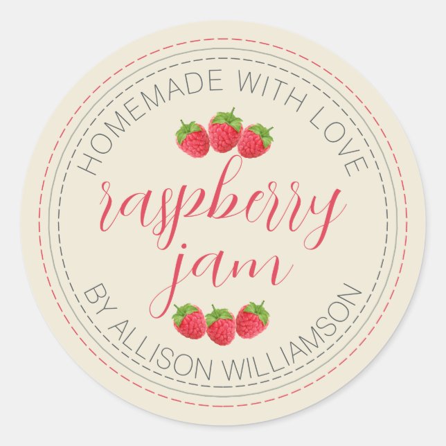 Rustic Homemade Raspberry Jam Can Antique White Classic Round Sticker (Front)