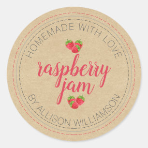 Rustic Homemade Raspberry Jam Can Kraft Paper Jar Classic Round Sticker
