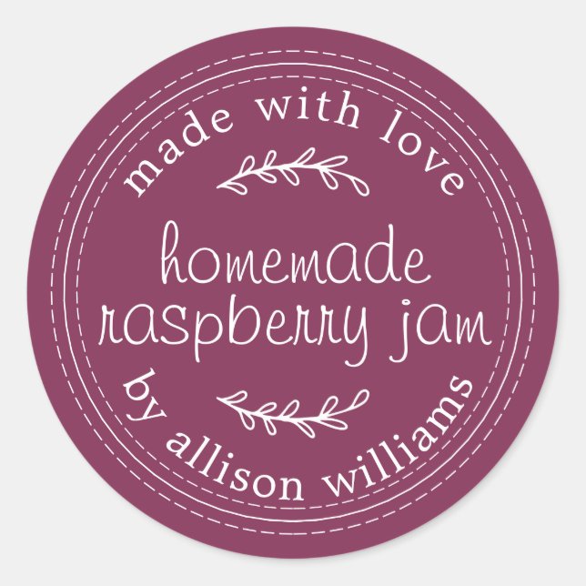 Rustic Homemade Raspberry Jam Canning Purple Jar Classic Round Sticker (Front)