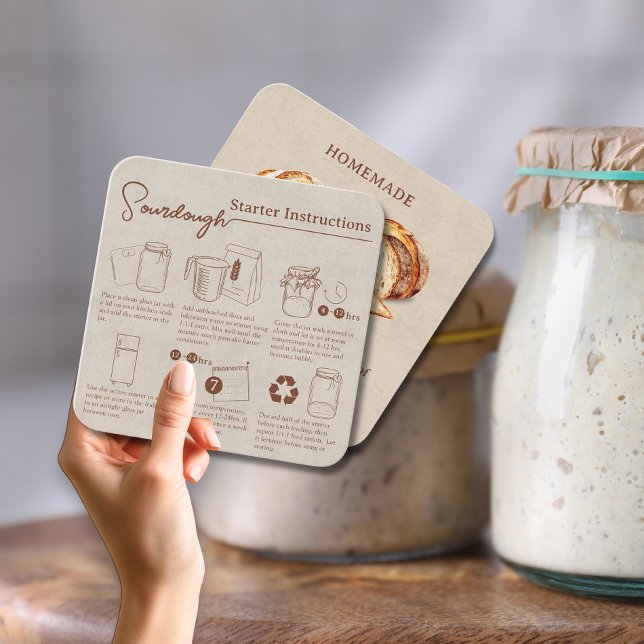 Rustic Homemade Sourdough Starter Instructions Square Business Card (Rustic Homemade Sourdough Starter Instructions Square Business Card)