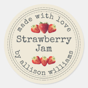 Rustic Homemade Strawberry Jam Antique White Classic Round Sticker