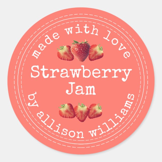 Rustic Homemade Strawberry Jam Classic Round Stick Classic Round Sticker (Front)