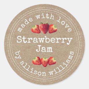 Rustic Homemade Strawberry Jam Kraft Paper Classic Classic Round Sticker