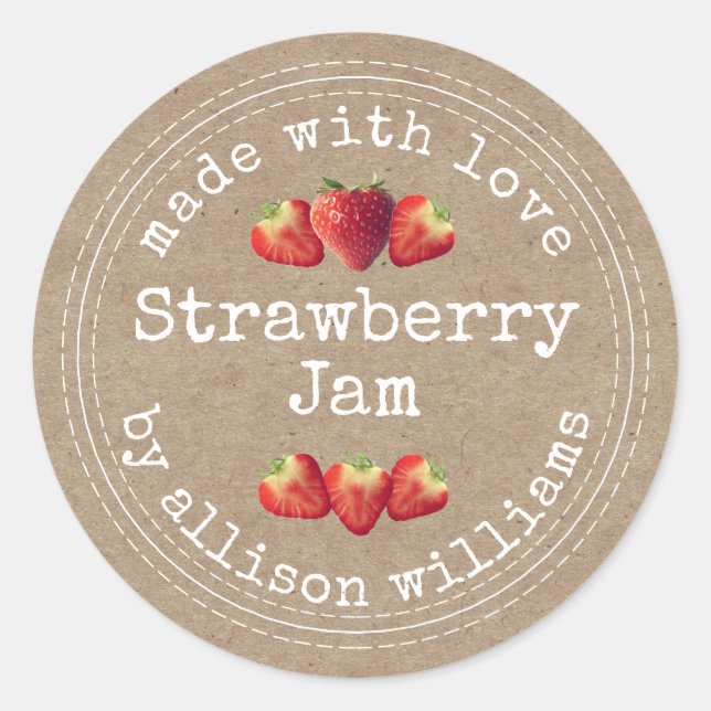 Rustic Homemade Strawberry Jam Kraft Paper Classic Classic Round Sticker (Front)