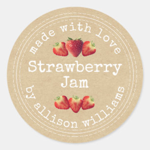 Rustic Homemade Strawberry Jam Kraft Paper Classic Classic Round Sticker