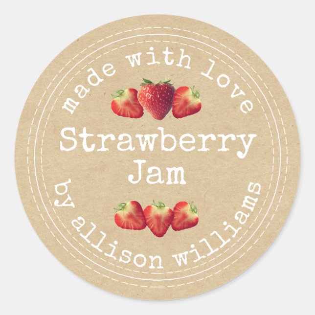 Rustic Homemade Strawberry Jam Kraft Paper Classic Classic Round Sticker (Front)