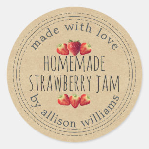 Rustic Homemade Strawberry Jam Kraft Paper Classic Round Sticker
