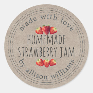Rustic Homemade Strawberry Jam Kraft Paper Classic Round Sticker